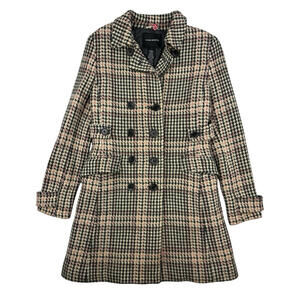 Club Monaco Wool Plaid Houndstooth Double-Breasted Coat Pink Beige Size S
